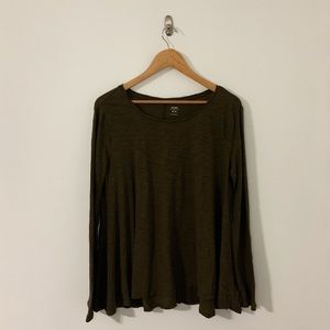 Olive green long sleeve shirt that has flair